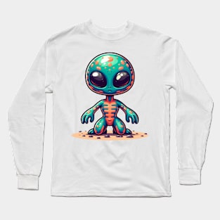 Cute small blue alien on mars Long Sleeve T-Shirt